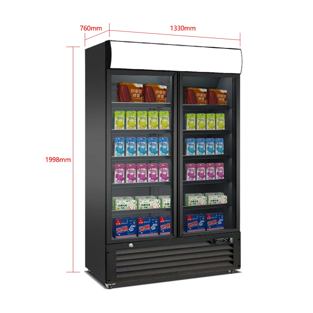 New Double Door Freezer Drinks Display Supermarket Showcase Refrigerator Multideck Display Upright Chiller