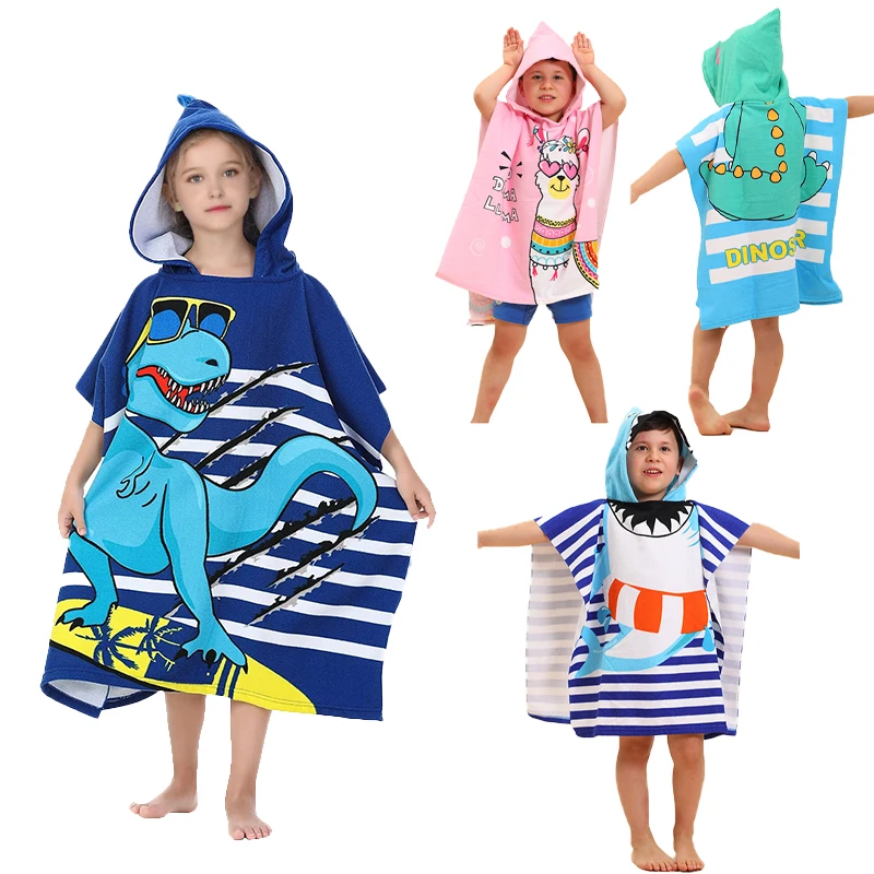High quality children hooded printed cape Mermaid beach cape wearable children cartoon surf bath towel