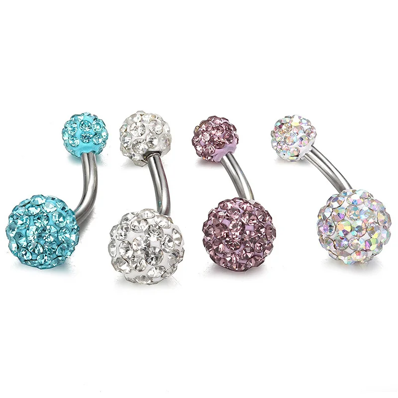 Fashion Screw Big Diamond Balls Navel Ring Bars Piercing Jewelry Woman Belly Button Ring