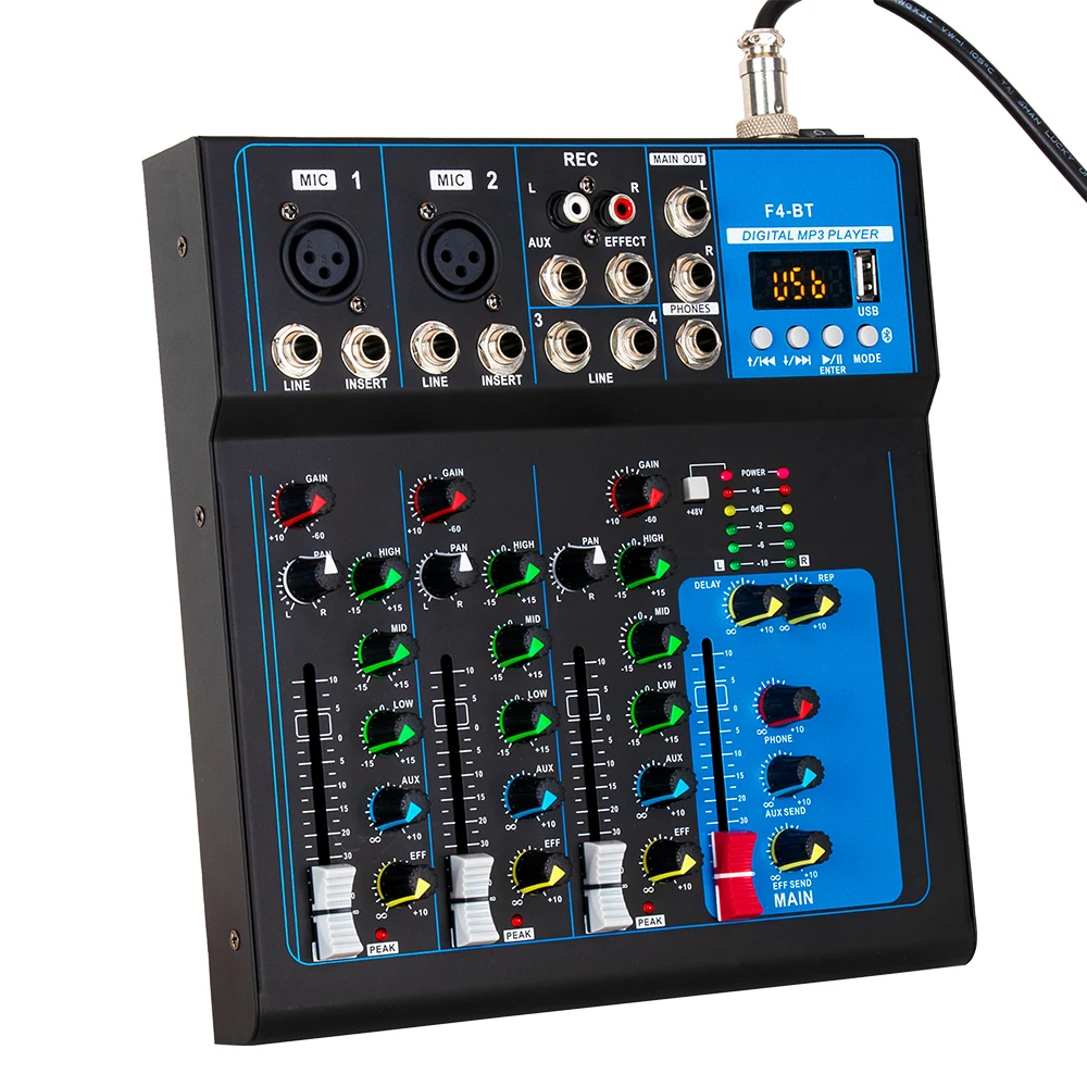 F4 профессиональный сценический диджейский контроллер/аудио консоль микшер цифровой MP3 Bluetooth Запись 4 канальный звуковой для живой студии