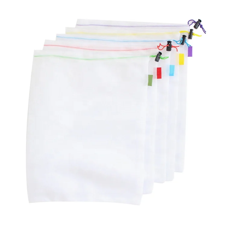 Eco friendly Machine Washable Vegetable Bags Kitchen Storage Mesh Bags