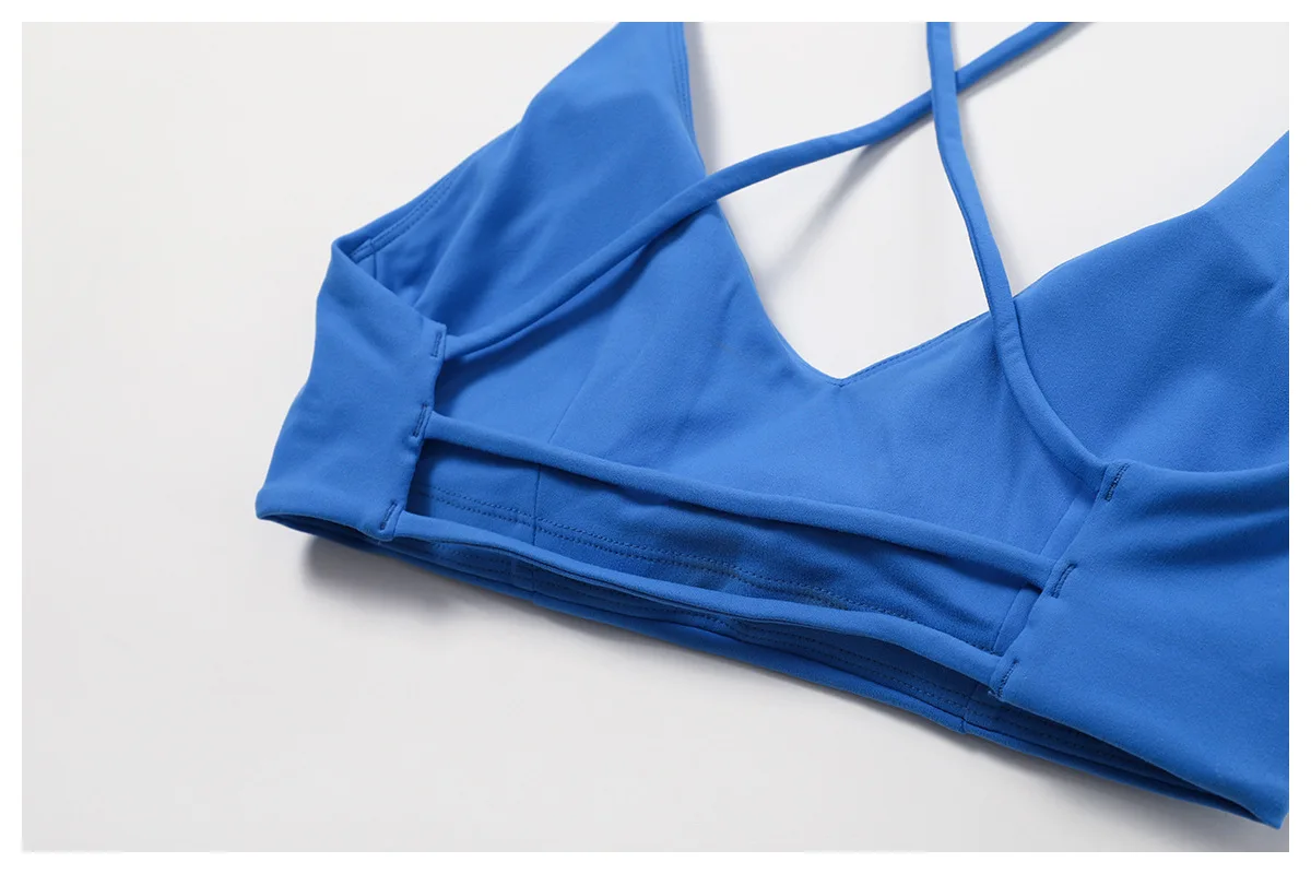 New U Neck Back Hollowed Out Cross Connection Quick Drying Sport Gym Crop Bra Top
