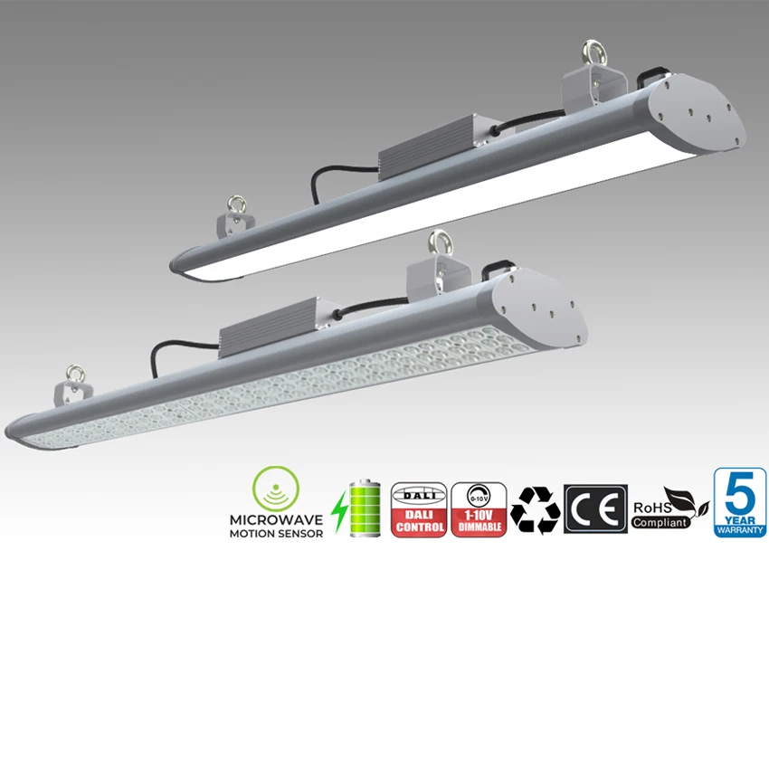 Smart 50W-200W LED Linear High Bay Light Indoor Microwave Induction Sensor Automatic Dimming IP65 Waterproof