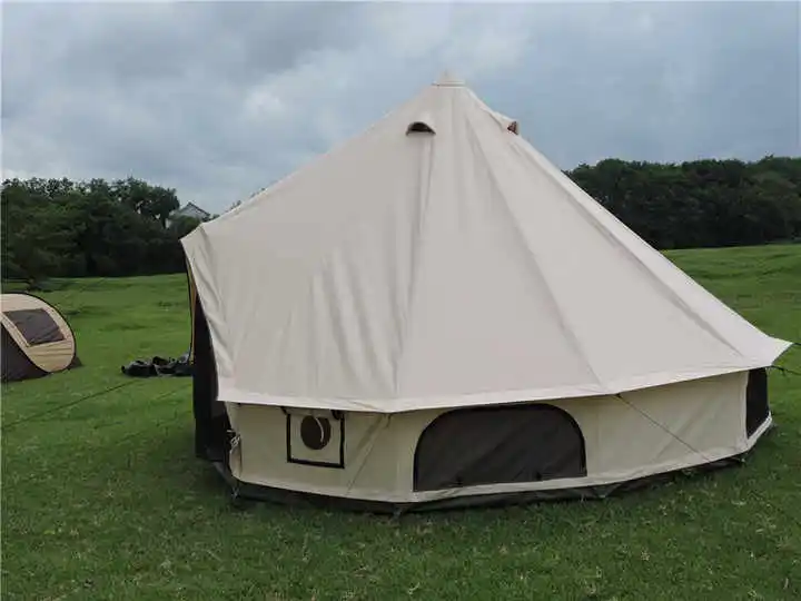 China Top Green Manufacture 3m 4m 5m Big Camping Tent Canvas Bell Tent Family Outdoor Tents