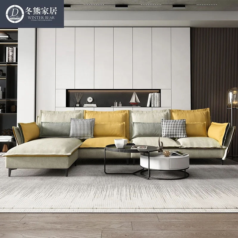 Hot Sale Modern corner Sofa Nordic Italy style soft cushion Sectional L shape Fabric Sofa with black steel legs