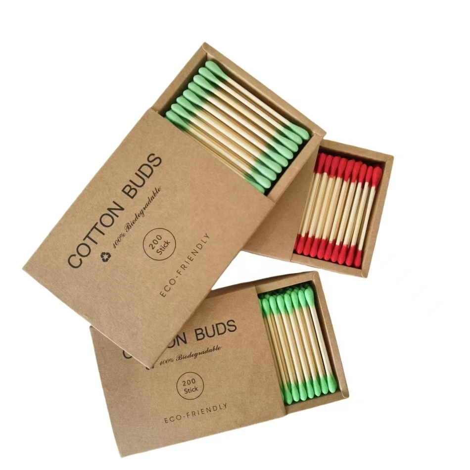 New products 200pcs 100% biodegradable paper box eco friendly bamboo stick colorful cotton swabs