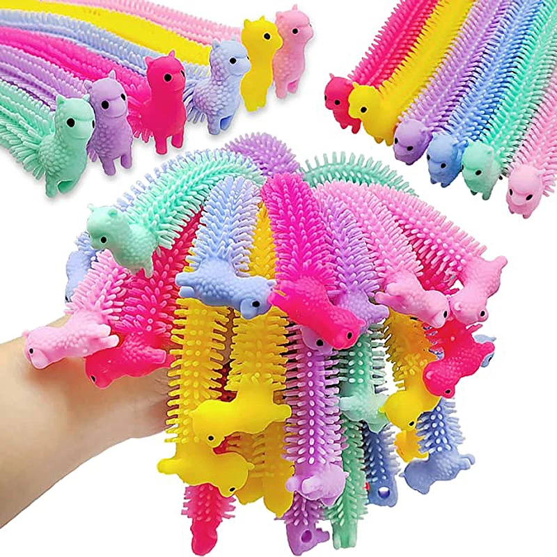 6Pcs Sensory Stretchy Anti Stress Fidget Autism Fidget Toy Alpaca Colour String TPR Stretchy Noodle Decompression Toys