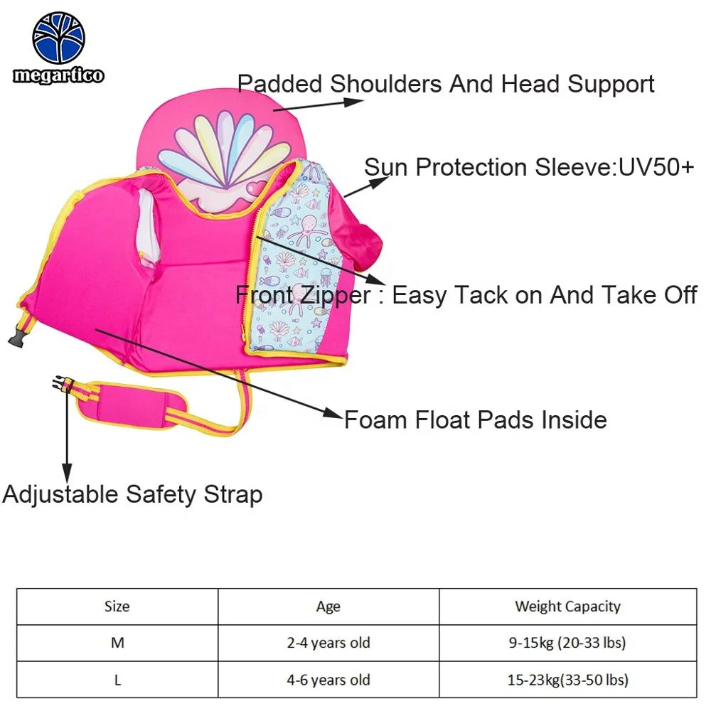 Popular pink neoprene lifejacket swim trainer for kids children floating life vest for swimming
