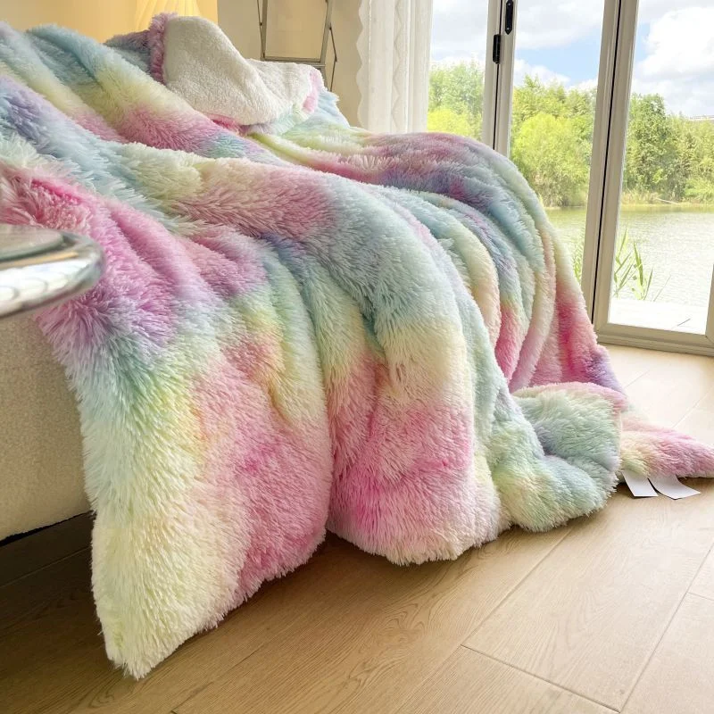 Large Size Winter Warm Faux Fur Throw Blankets Beds Sofa Double Layer Fluffy Soft Warm Mink Blanket