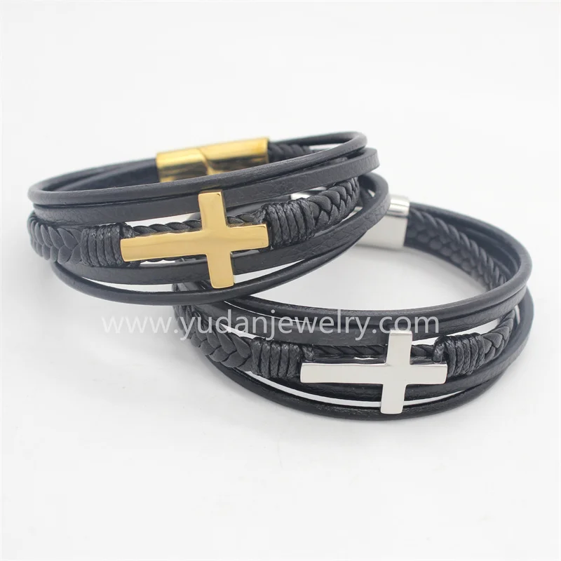 China Manufacturer Leather Bracelet With Cross For Men
