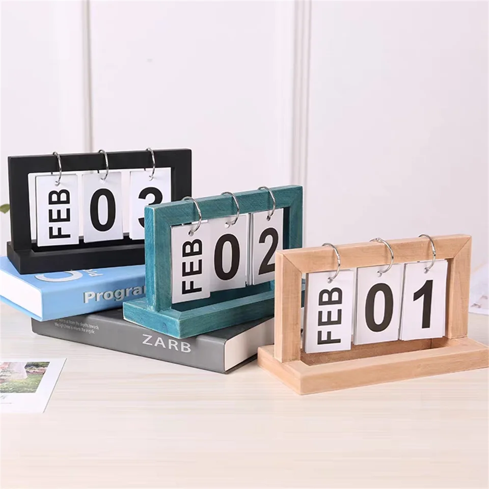 Custom logo Table Calendar High Quality Wood Desk Calendar wooden calendar stand