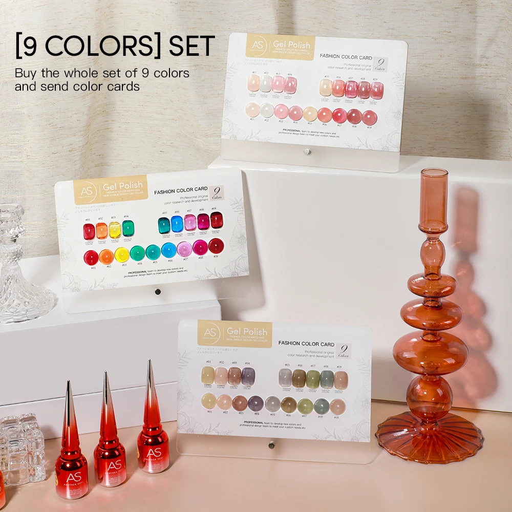 AS Gel Nail Polish Set Nail Gel Kit 9 Color Semi Permanent UV Led Gel Varnish Soak Off Nail Lacquers Base Coat Top Coat Kit