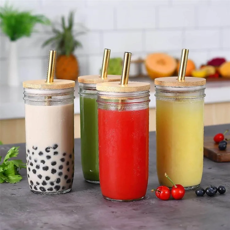 16 oz soda clear can shaped glass beer can bubble tea glass cup with wooden lid and spoon