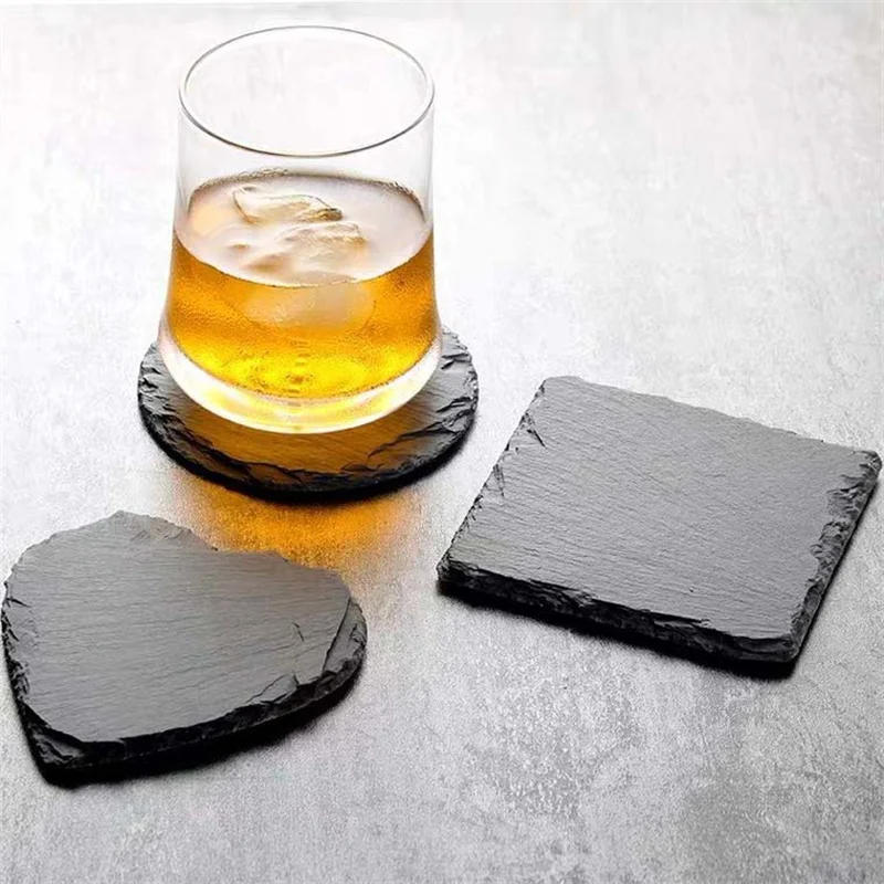 wholesale Slate Coaster Natural Table Decoration Mat Heart Round Square Table Mat Milk Mug Coffee Cup Pad Kitchen Gadgets