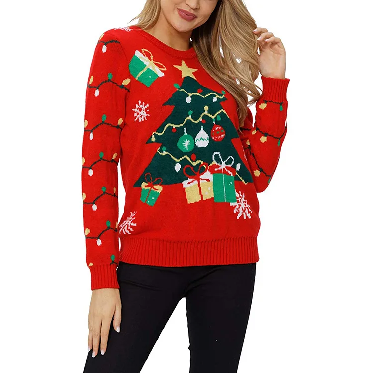 2021 New Arrival Ugly Christmas Clothing Snow Pullover Knit Sweater For Women