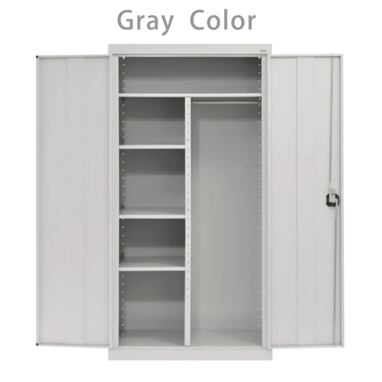 Large Metal Wardrobe Style Storage Cabinet with 3 Adjustable Shelves Cloth Rail Lockable Doors for Home Organization