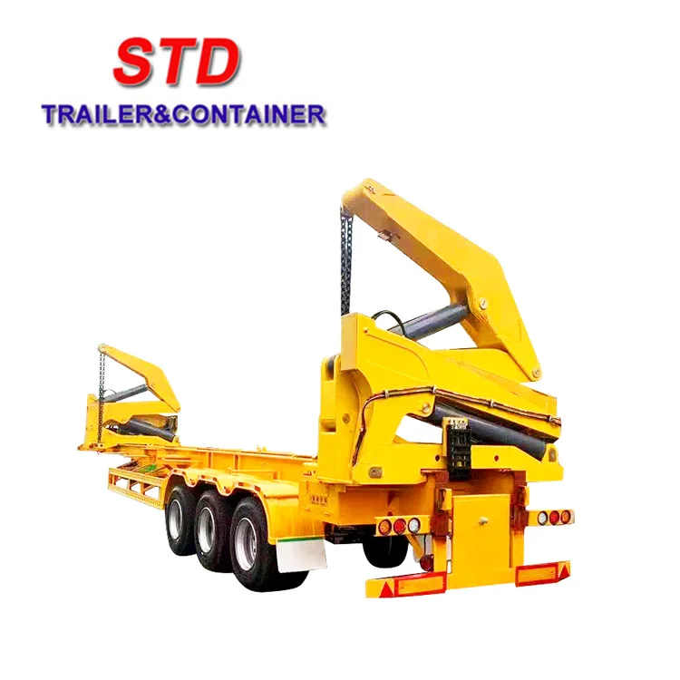 Special semi trailer with side loader unload shipping container