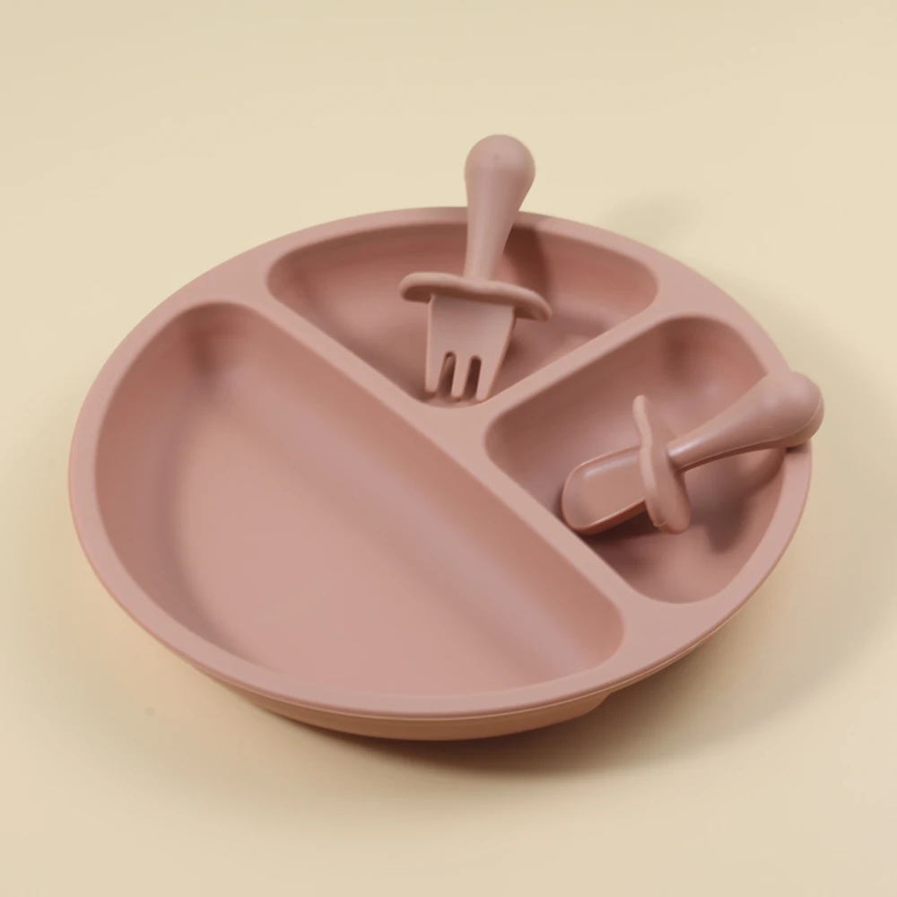 Heat-resistant Food Grade Silicone Baby Plate with Silicone Toddler Spoon Fork Set