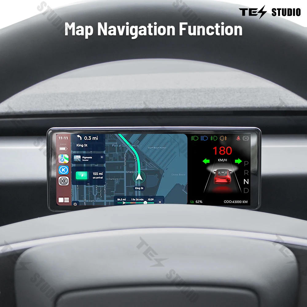 6.86 Inch Dashboard Heads Up Display Screen 2.5D IPS HD Multifunction Speedometer Instrument Cluster For Tesla Model 3 highland