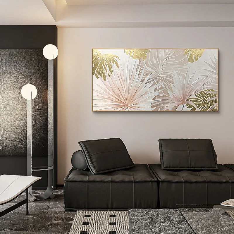 Home Decor Living Room Art Canvas Decorative Golden Leaf Wall Art Abstract Gold Foil Canvas for Sofa Background Wall