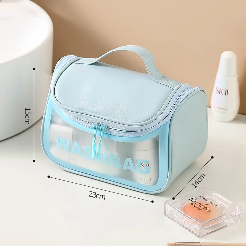 Large Capacity Portable Cosmetic Bag Simple Hanging Travel Storage Skin Care Products PVC Leather Polyester Fabric Bathroom Use