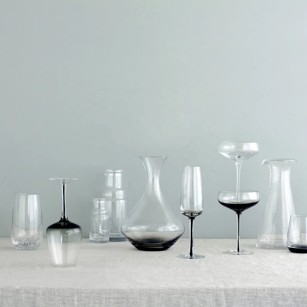 smoke grey Coloured Black Core Stem Wine Glass Color Glass.jpg