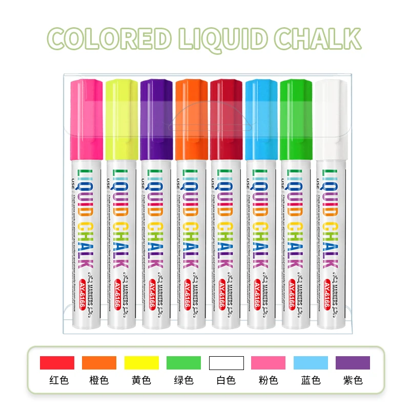 Round Toe Tip Liquid Chalk Pen 8 color Reversible Nib Liquid Chalk Marker For Paper Glass Ceramic