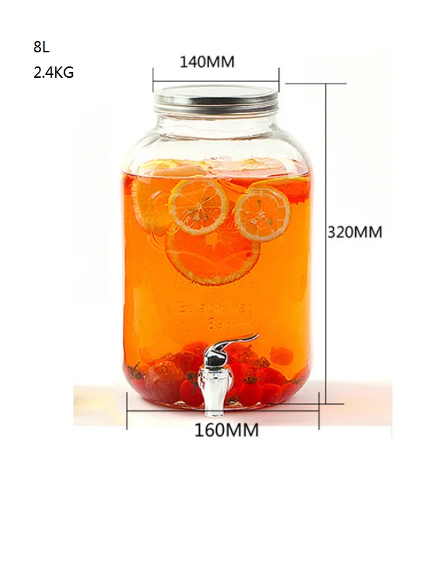 5L 8L beverages fruit juice glass jar bottle with the tap