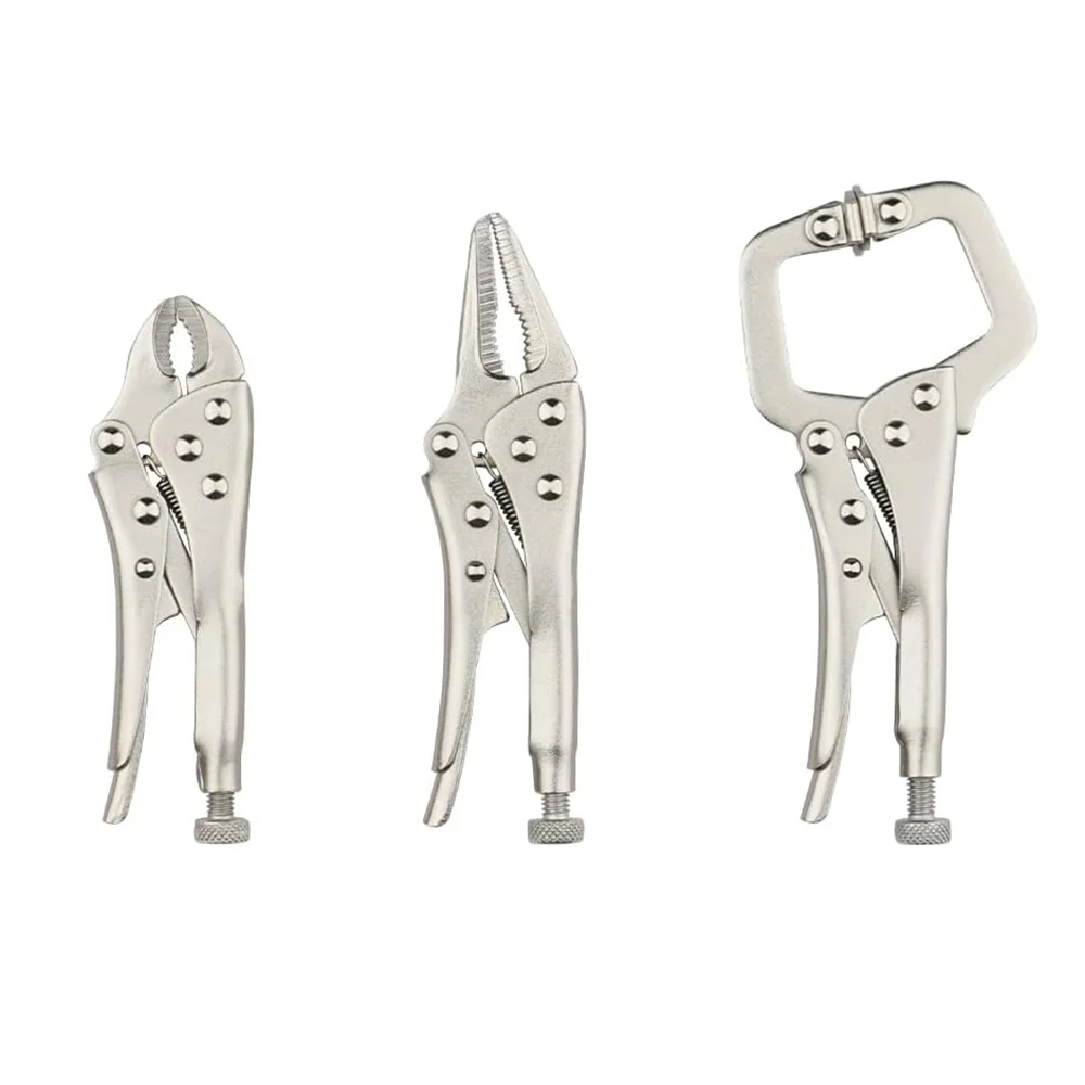 TRANRICH 3PCS Plier Set 5 inch C-Clamp, Long Nose, Round Jaw Pliers Tool Set