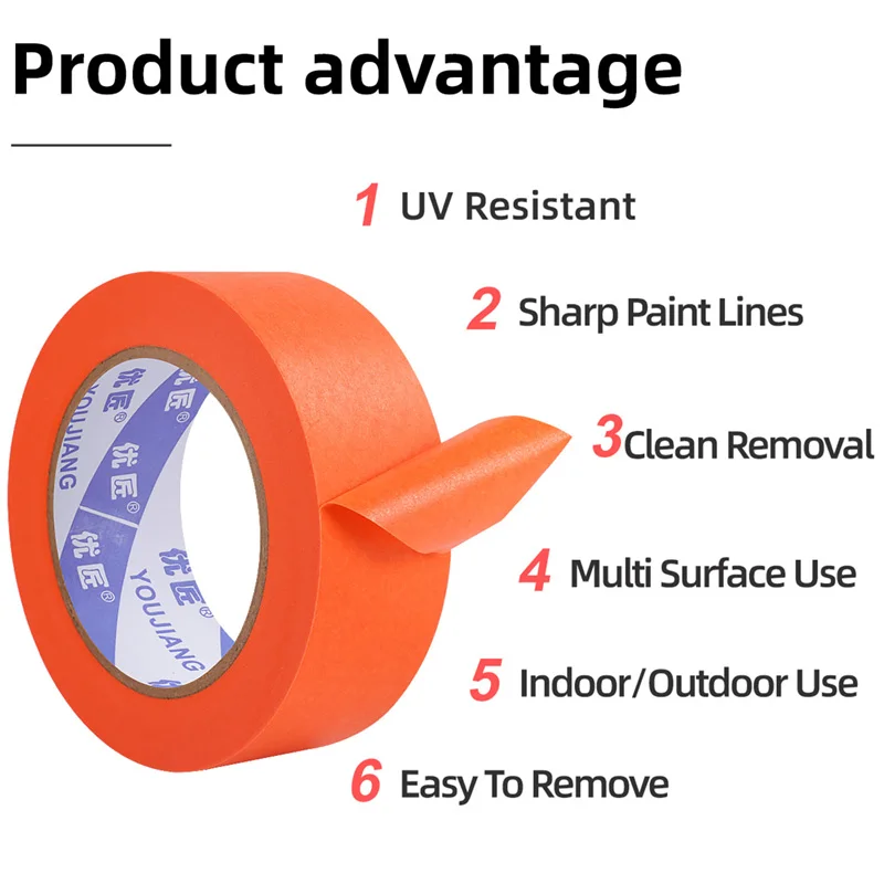 YOUJIANG UV resistance 60 days car automotive painting 2 inch 30mm washi paper goldband orange painters writable masking tape