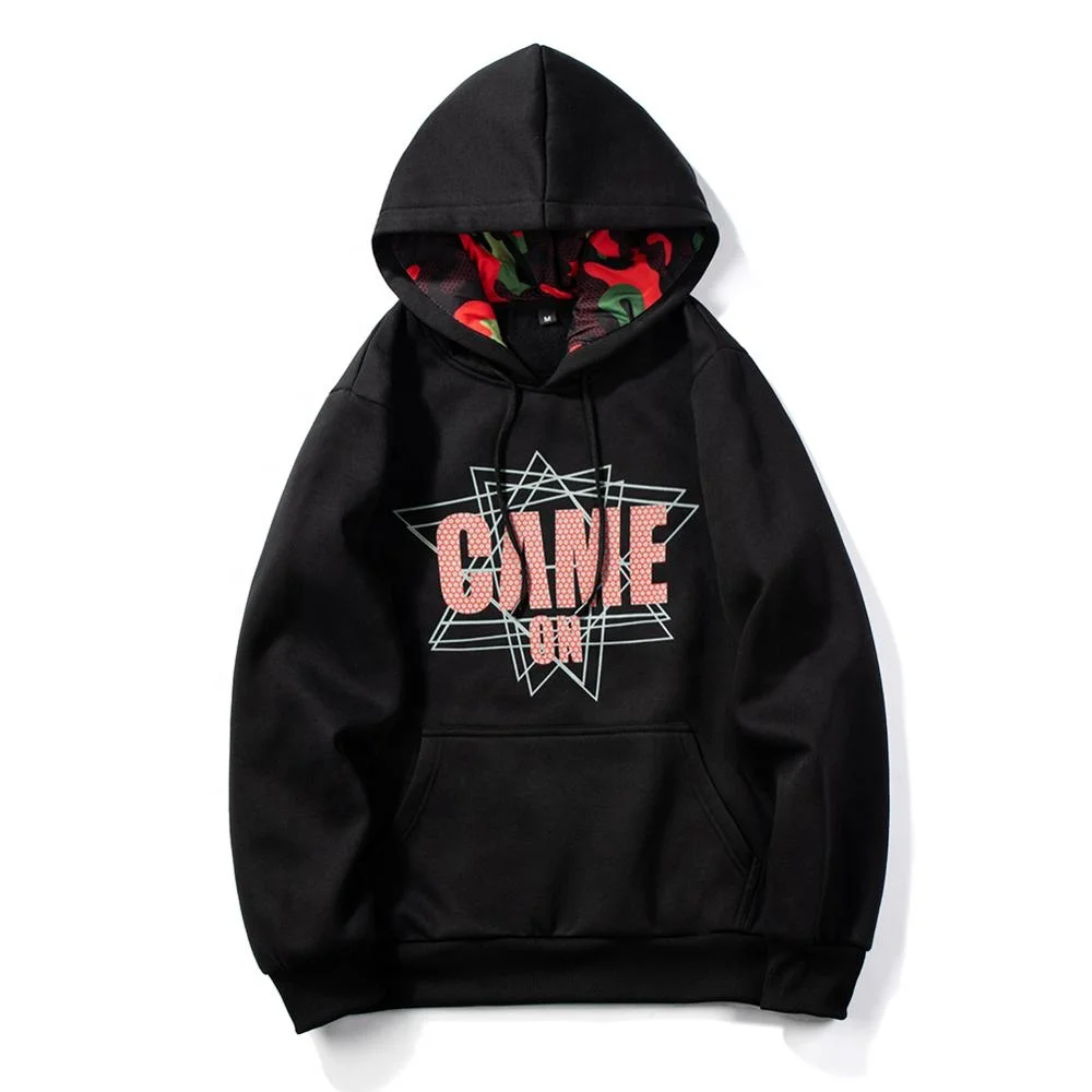 Wholesale Custom Printing Men Hoodie Black Hooded Sweatshirt Male Printed Clothing Hoodies and Sweatshirts