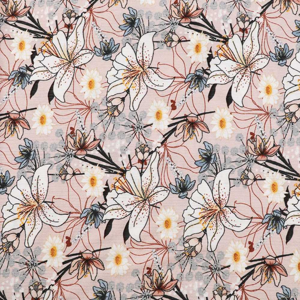 China supplier accept custom knitted elegant print flower spandex fabric for tshirt