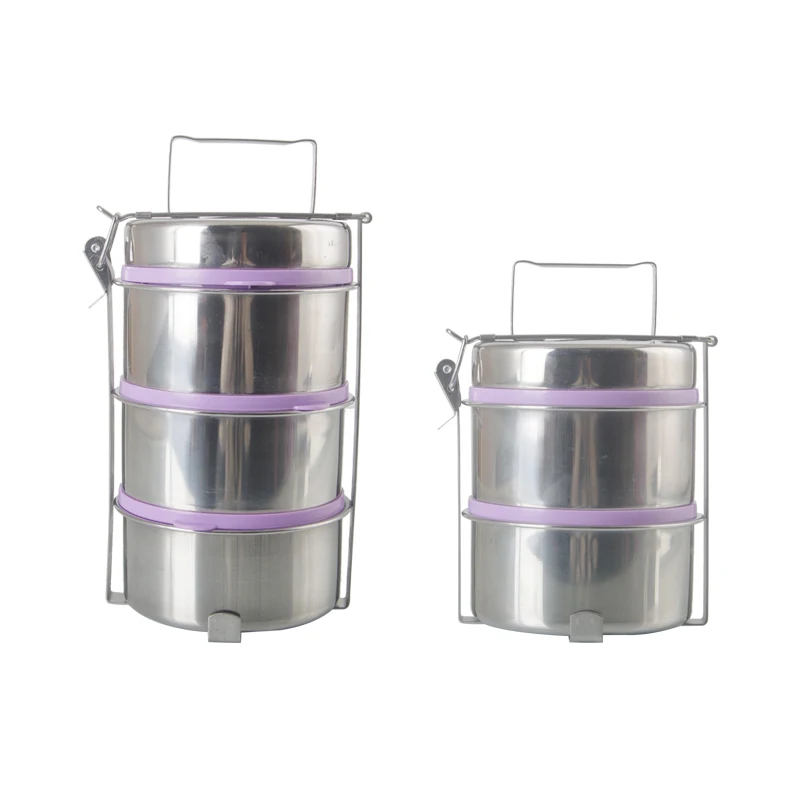 2/3 Tiers Stainless Steel Lunch Food Container Portable Utensils Round Tiffin Box With Stand For Kids And Adults