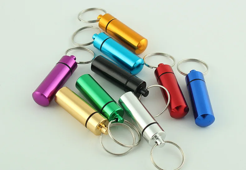 Portable Pill Bottle Aluminum Alloy Mini Carry Keychain Sealed and Waterproof Medicine Box Key Chain Ring