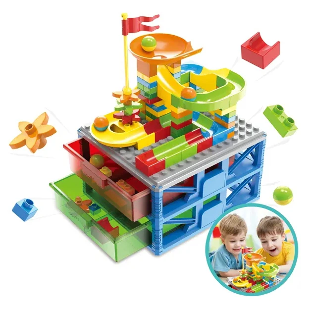 Marble run building blocks toy storage function funny blocks building toys kids educational with large particles toy bricks