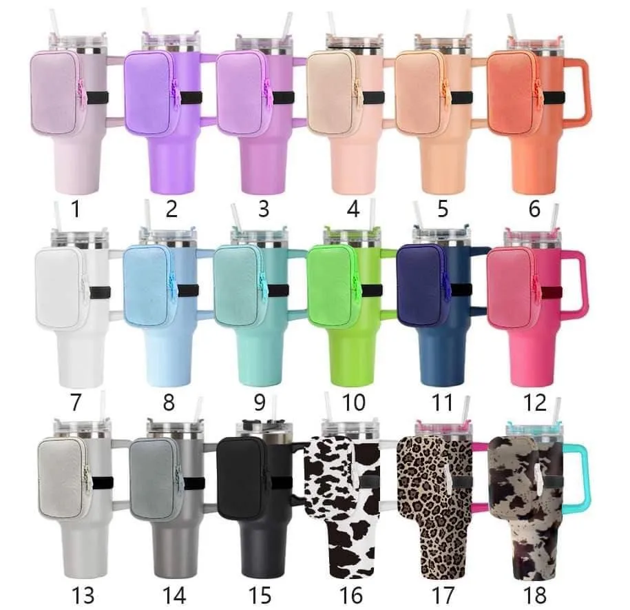 Wholesale Women Gym Accessories Purse Wallet Handed hold Sublimation Neoprene Water Bottle Pouch For 20oz 30oz 40oz Cups Tumbler