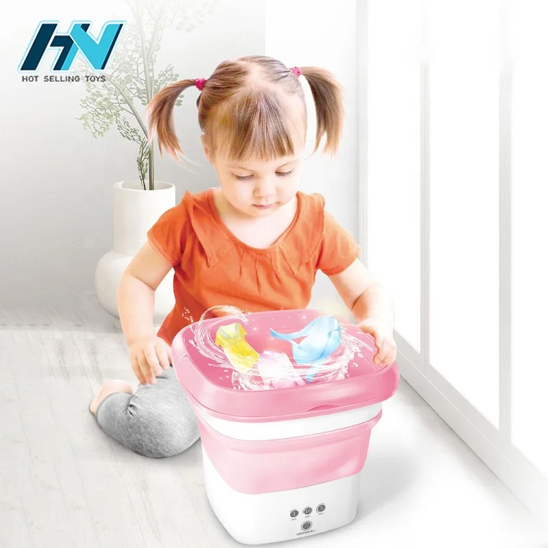 simulation pretend play real function toy folding kids washing machine