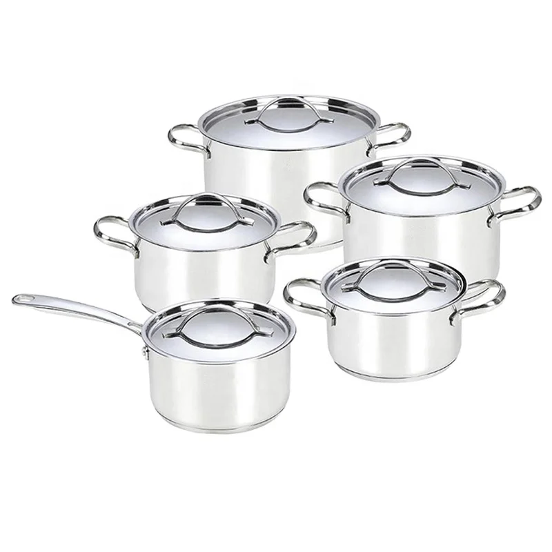 10pcs304 induction pots and pans Surgical Grade Stainless Steel Cookware Set With Steel Lid For Home Cooking
