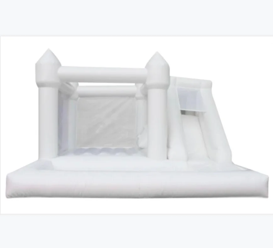 Inflatable White Wedding Jumping Castle with Slide and Pool, wedding white bouncy castle with slide and ball pit