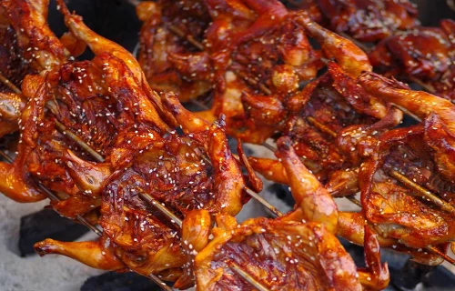 Commercial use snack food equipment charcoal rotisserie grill chicken oven with wheels