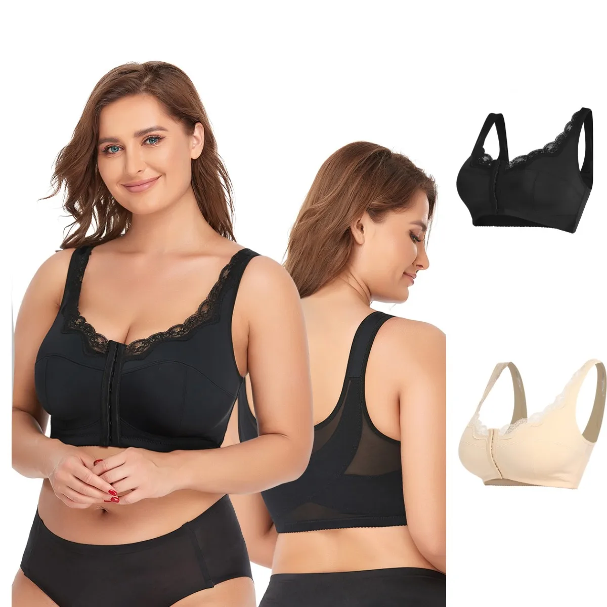Wireless Bras for Women Front Close Comfort Bra Lace Brassiere Full Coverage