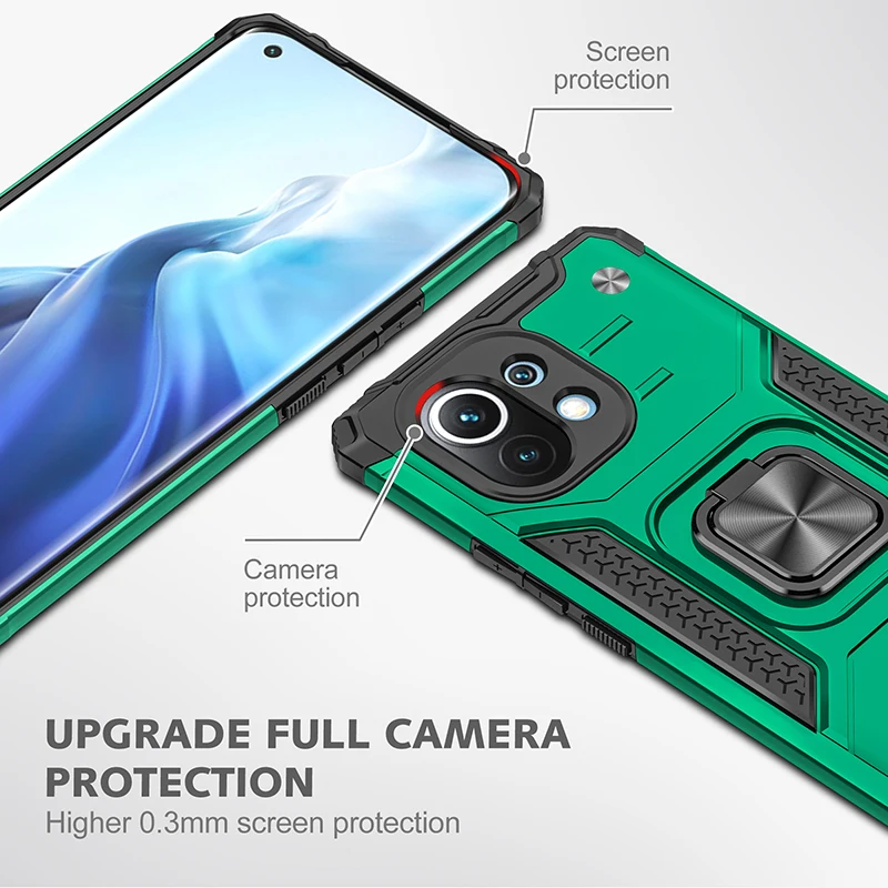 Leyi Stand Car Magnetic Mobile Phone Accessories Back Cover with Ring Holder Shockproof Case for Xiaomi MI 11 7 Days