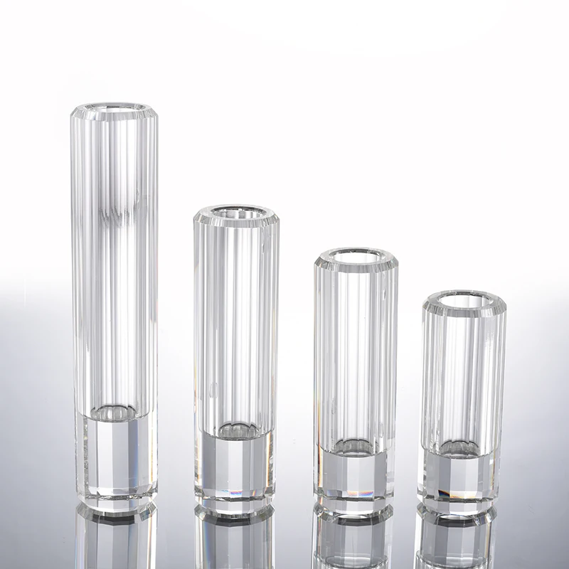 Modern Luxury Wholesale Set of 4 Cylinder K9 Crystal Tabletop Flower Vase For sale For Wedding Home Hotel Office Decor