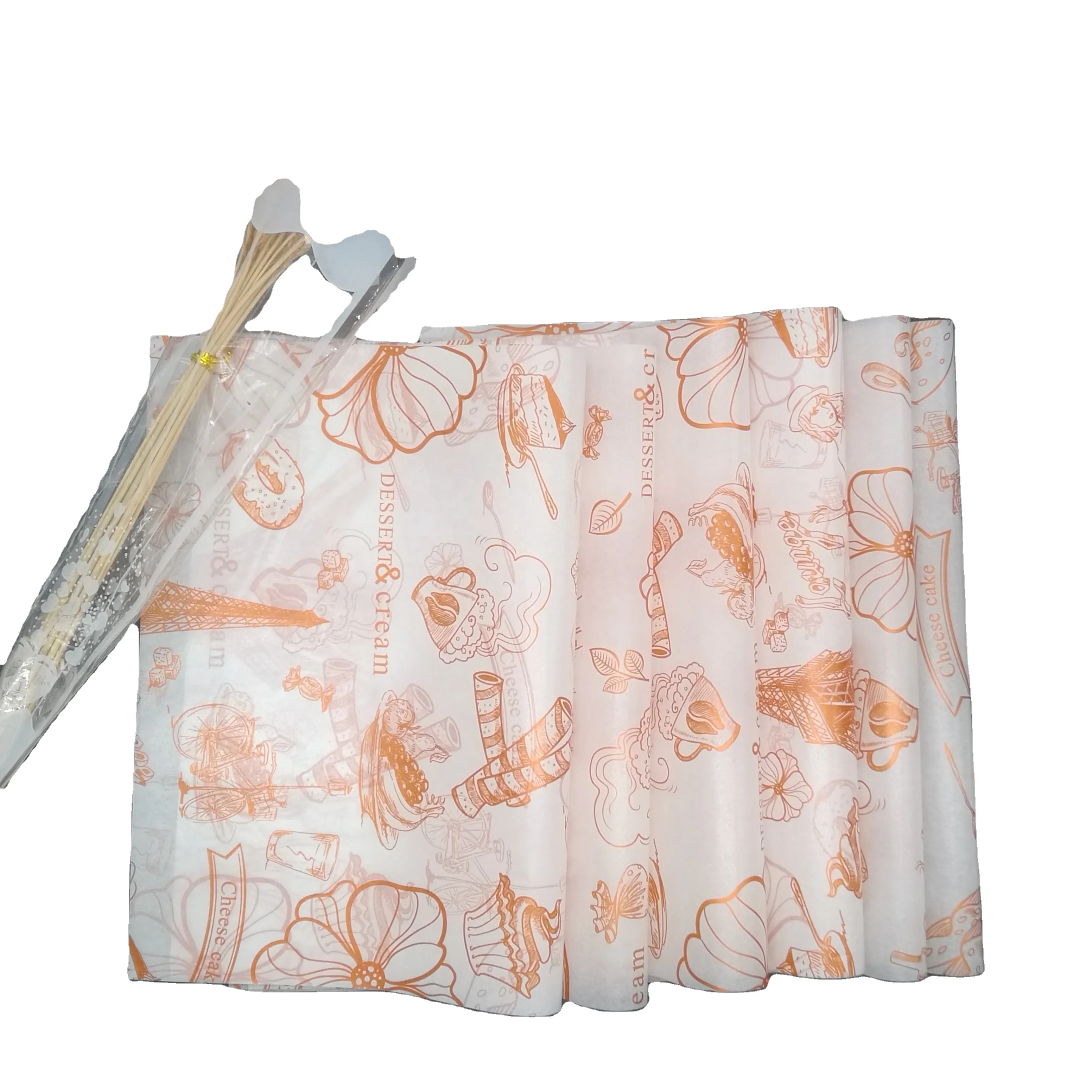 Customized Logo Deli Roll Colored Wax For Food Product Hamburger Packing Paper