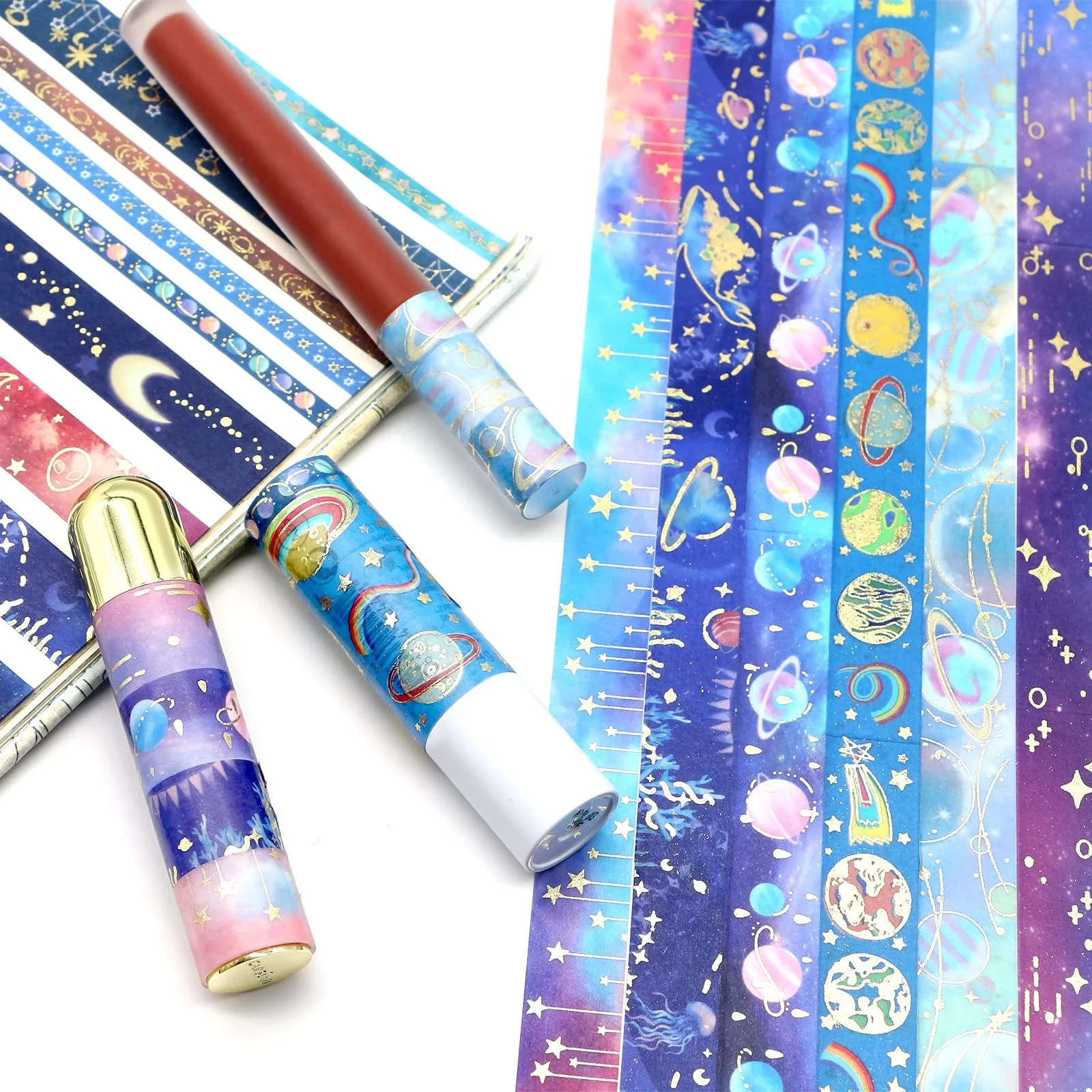 Washi Tape Set - Gold Foil Galaxy Decorative Masking Tape Constellation, Stars, Celestial, Adhesive Tape