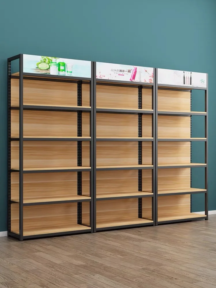 Custom wooden wood rack supermarket shelf rack with metal frame supermarket metal shelving