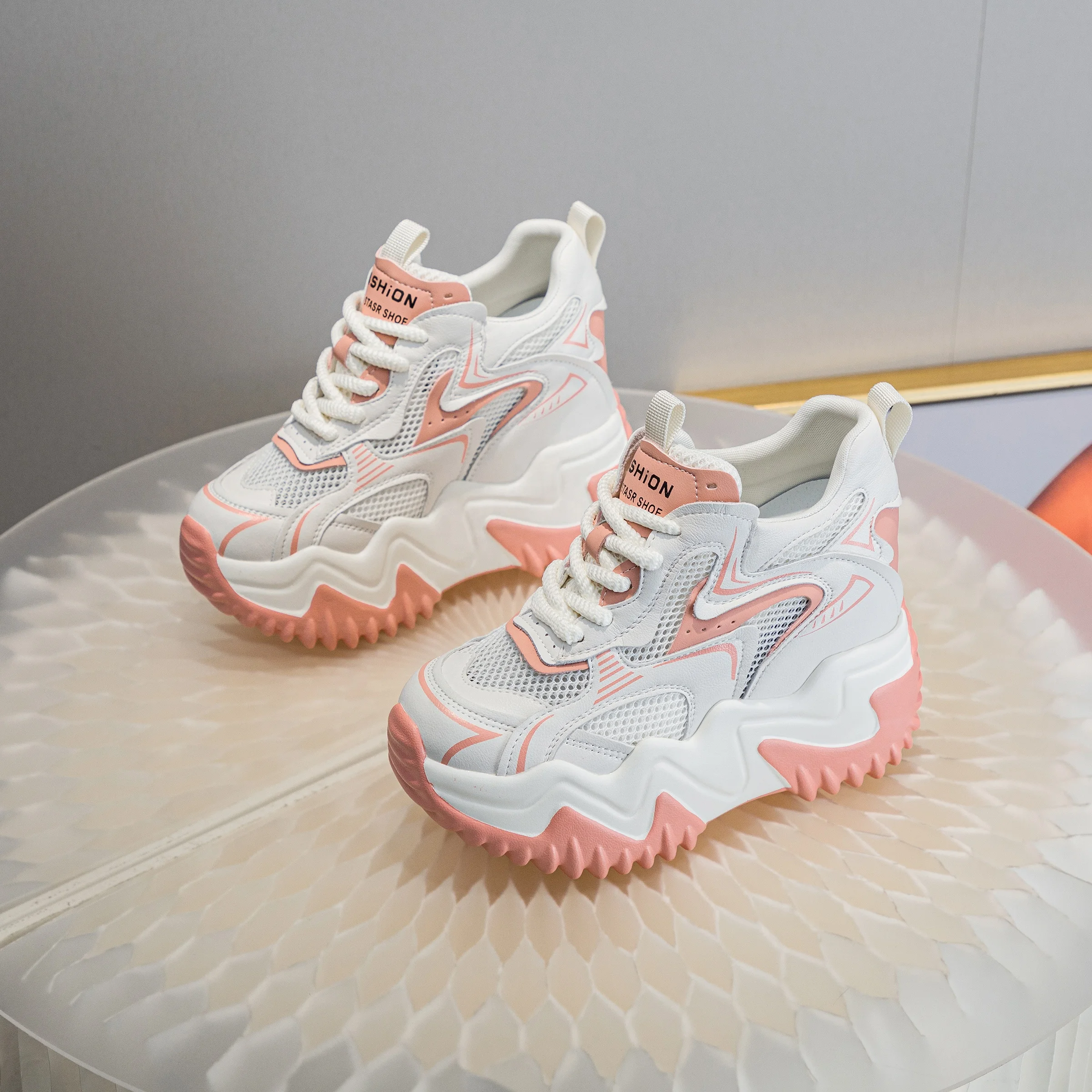 Laced up Mesh Fashion Designer Custom Wholesale Hidden Heel Wedges Platform Sneakers Women