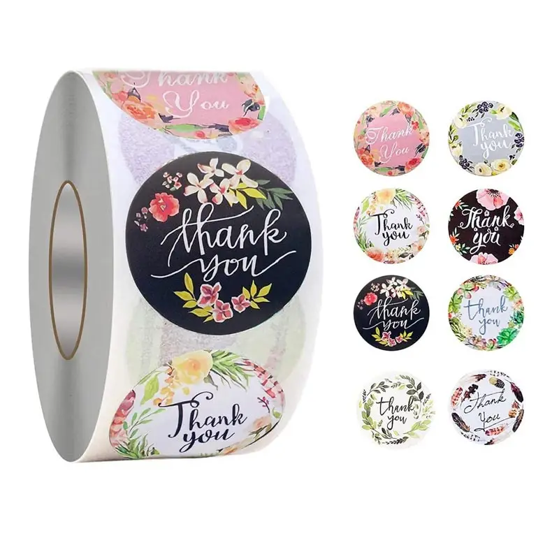 2 Inch Thank You Stickers Floral Thank You Label for Small Business Flower Bouquets Self-Adhesive Labels for Gift Wraps Tags