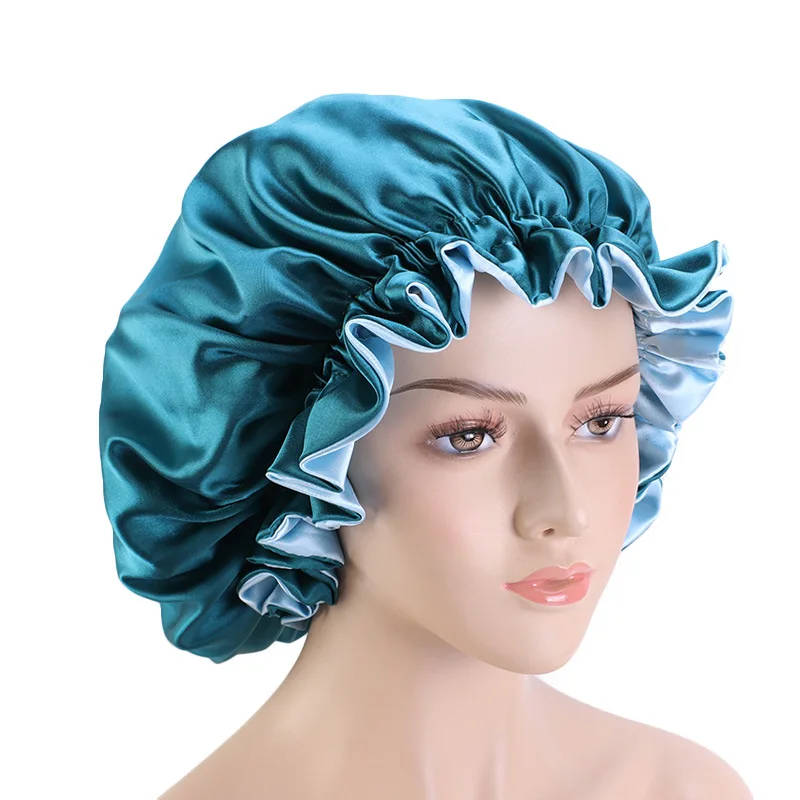 HB651A Reversible Satin Bonnet Hair Caps Double Layer Adjust Sleep Night Cap For Curly Springy