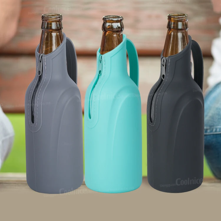 Custom silicone Beer Bottle Cooler Bag Zipper Slim Can 12 Oz Sublimation Blanks Insulator Glass Bottle Holder Sleeve